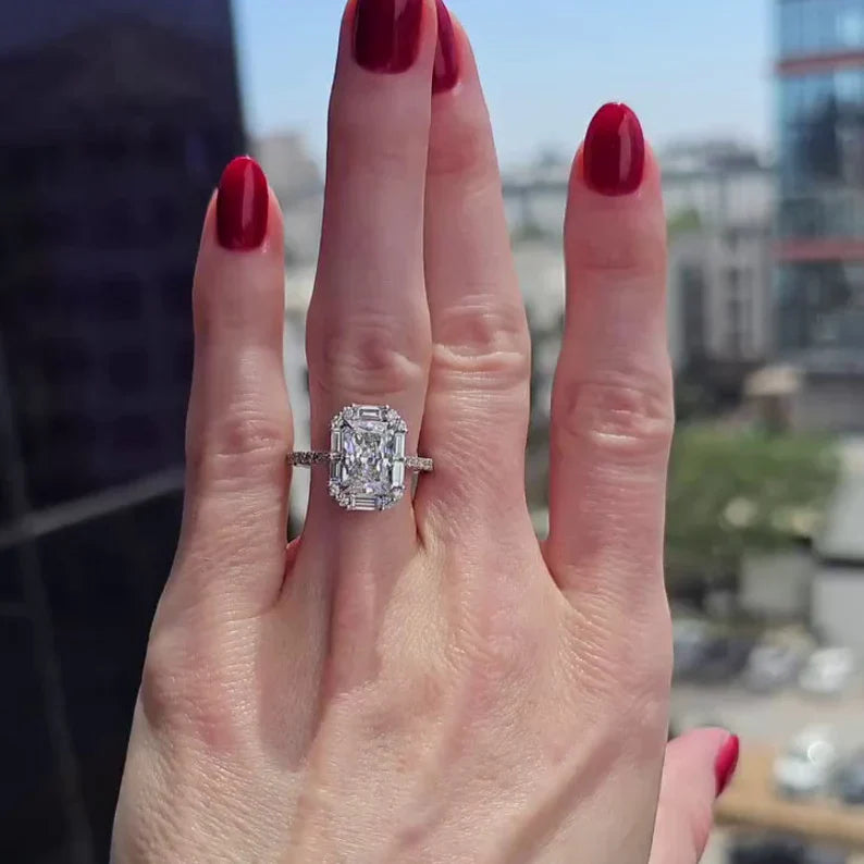 Radiant 3.00tcw Lab Diamond Halo Cathedral Ring | IGI D-E-F VVS–VS | Rose Gold