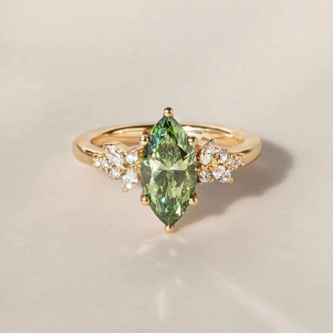 Common :: Velmorae 1.5ct green marquise cluster lab grown diamond engagement ring IGI certified
