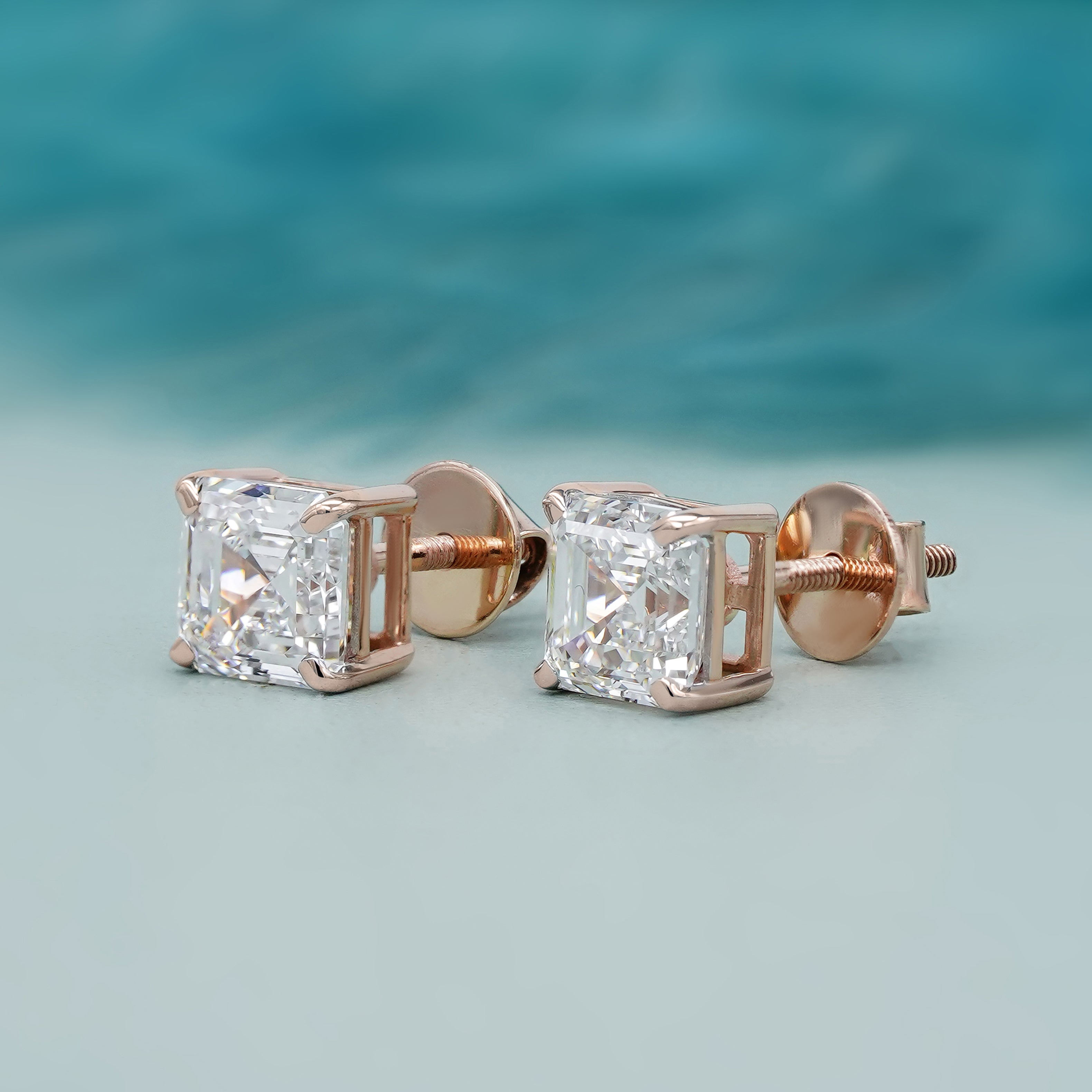 Asscher 3.00tcw Lab Grown Diamond Stud Earrings | 4 Prong | IGI Certified | DEF VVS–VS