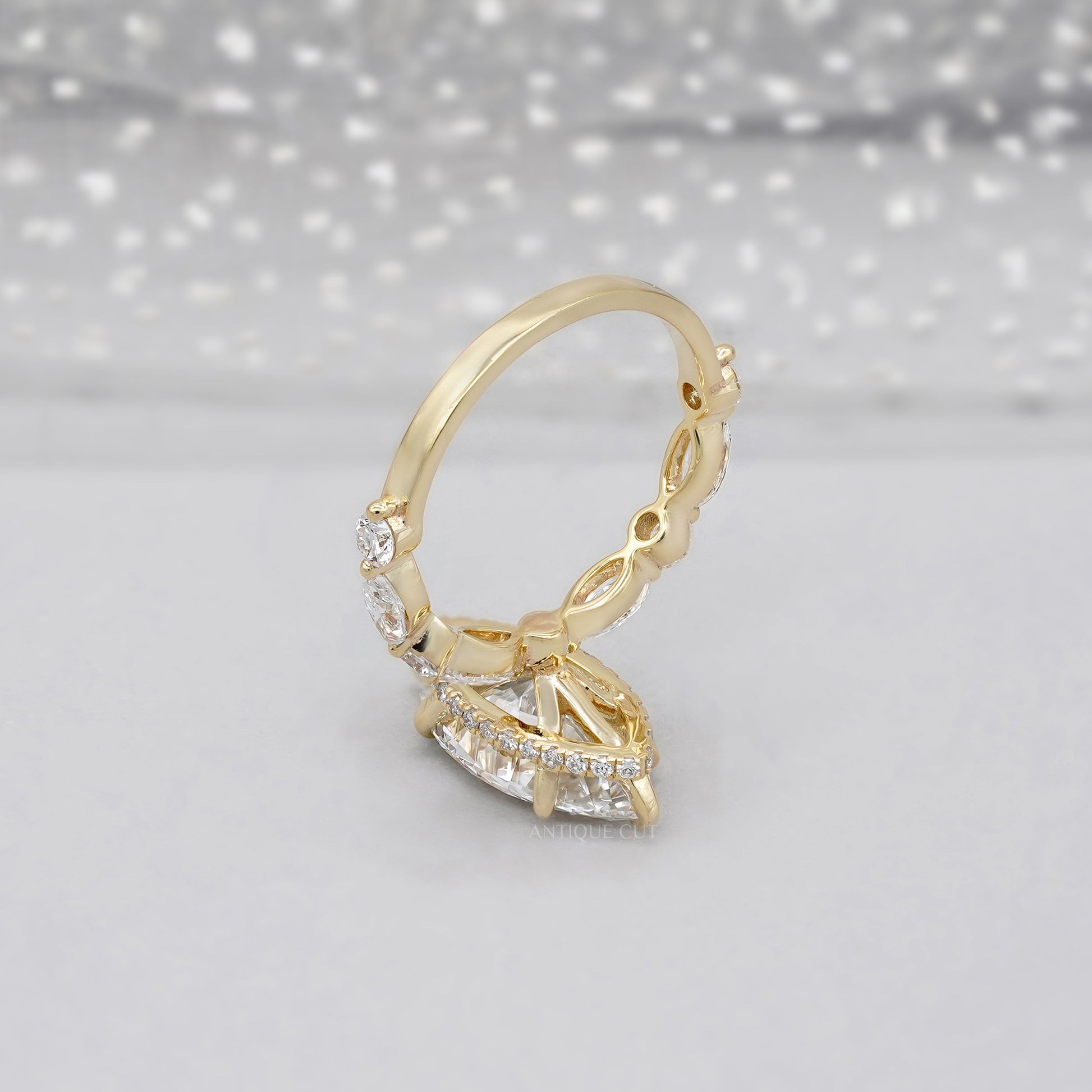 Marquise 4.00tcw Lab Grown Diamond Engagement Ring | IGI Certified | Yellow Gold | Unique Diamond Band