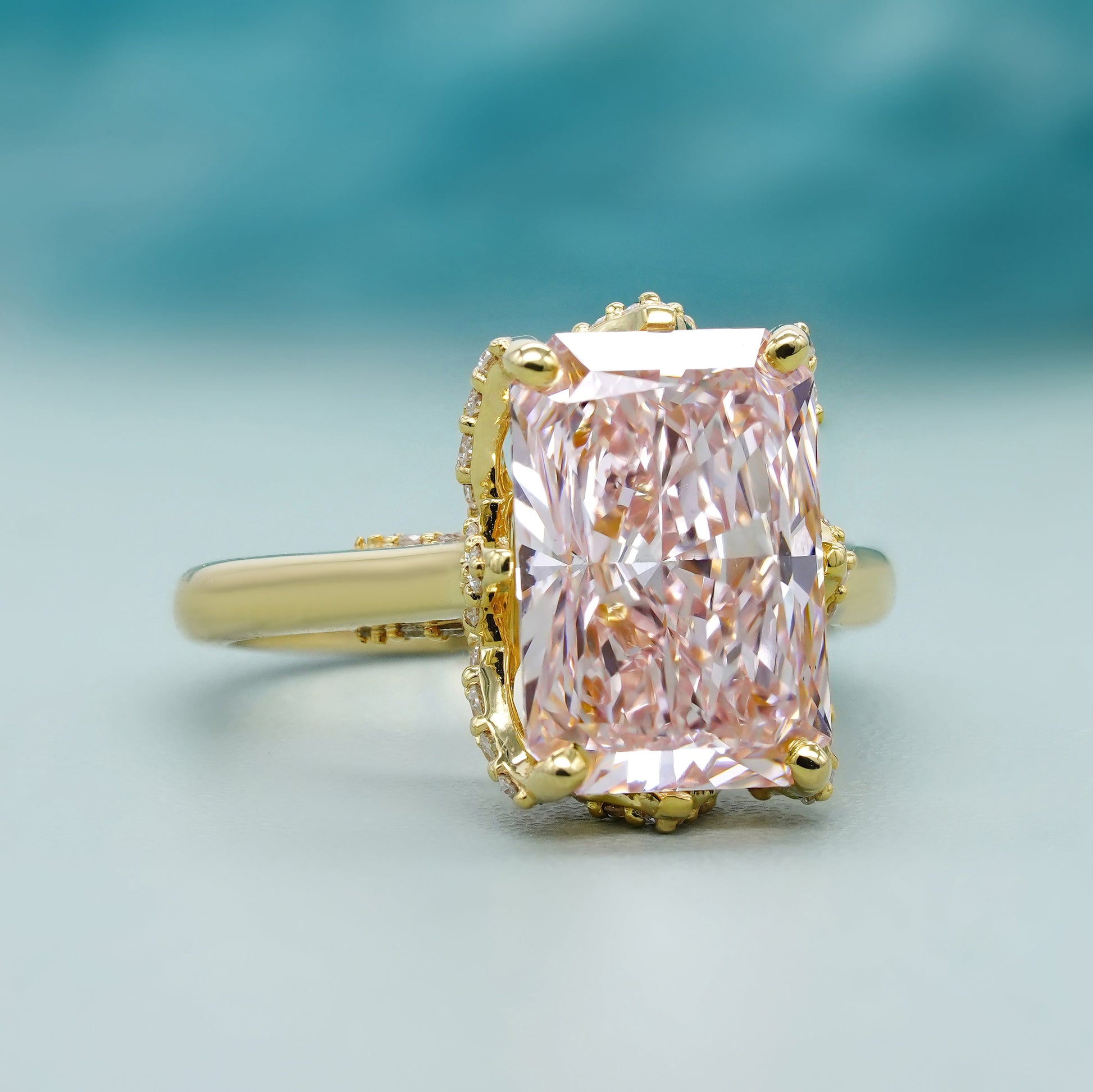 Radiant Fancy Pink 4.40tcw Lab Grown Diamond, Prong Side Stone Engagement Ring, D-E-F Color, VS-VVS Clarity, IGI Certificate