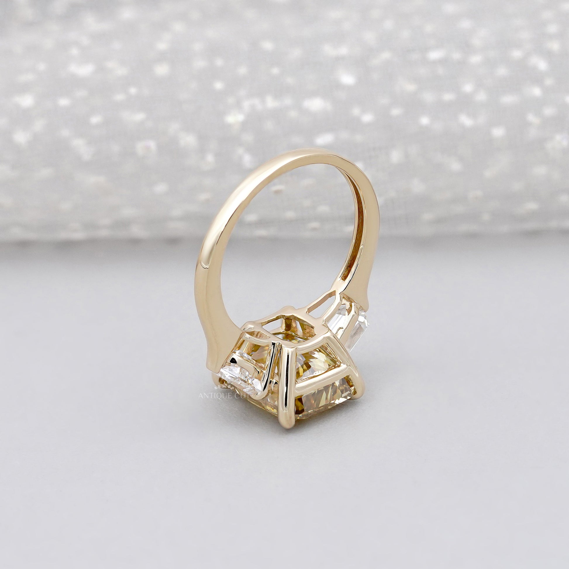 5.00ct Cushion Engagement Ring • 0.50ct Diamond Side Stones • Yellow Gold Cushion Cut Ring • Large 5ct Statement Bridal Ring