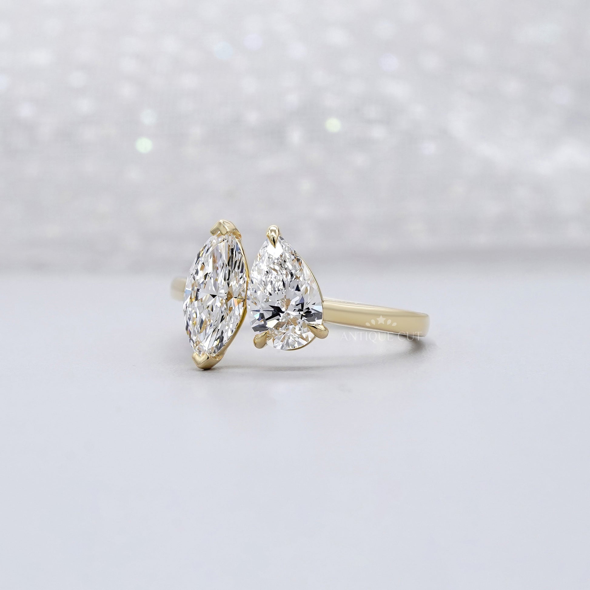 2.00tcw Toi Et Moi Engagement Ring | Pear & Marquise Lab Grown Diamond Ring | Two Stone Bypass Ring |  | IGI Certified