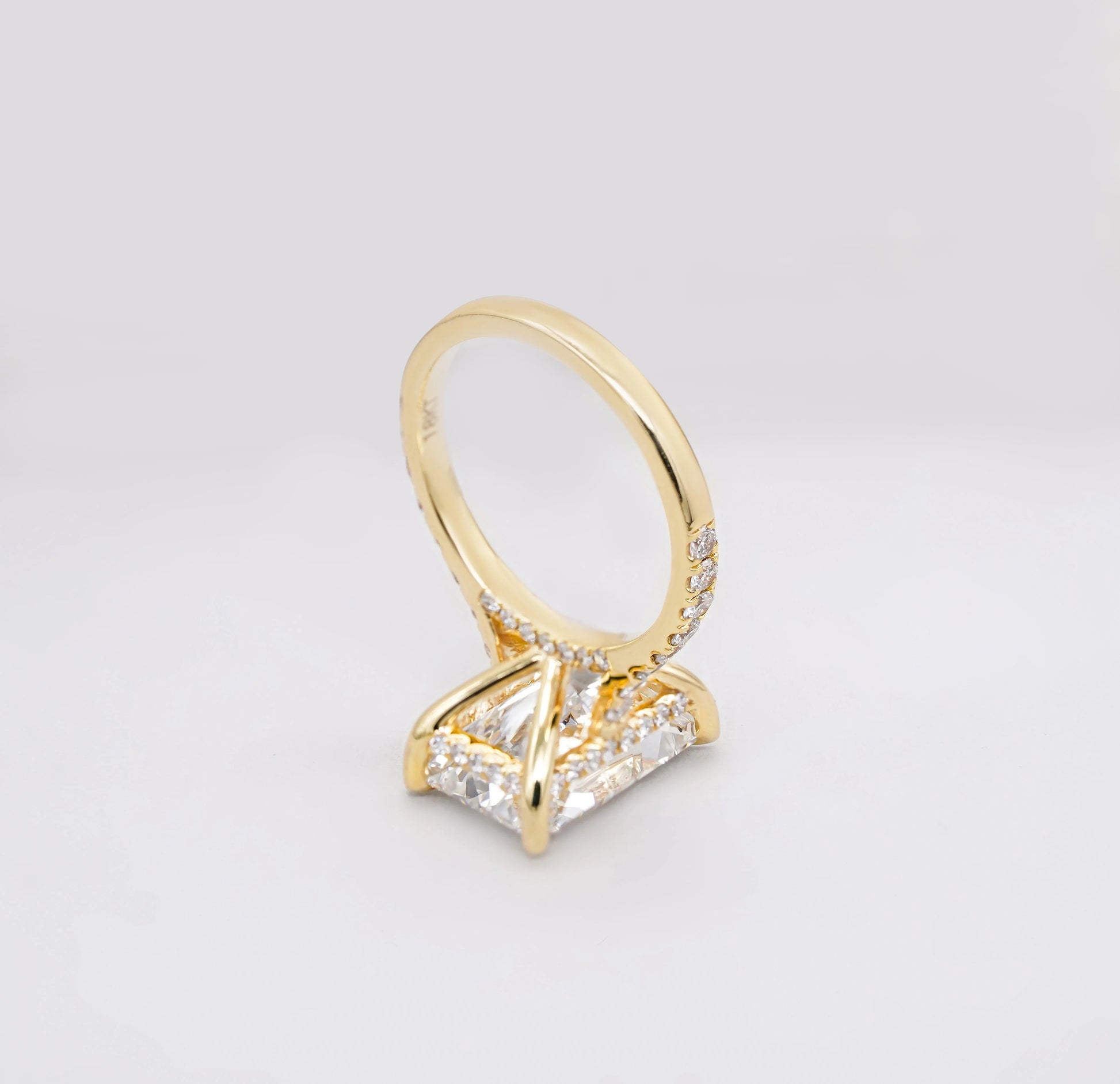 5.60tcw Radiant Lab Grown Diamond Engagement Ring | 5.00ct Radiant Center + 0.60ct Pavé & Hidden Halo | DEF VVS–VS | Cathedral 10K 14K 18K Yellow Gold | IGI Certified