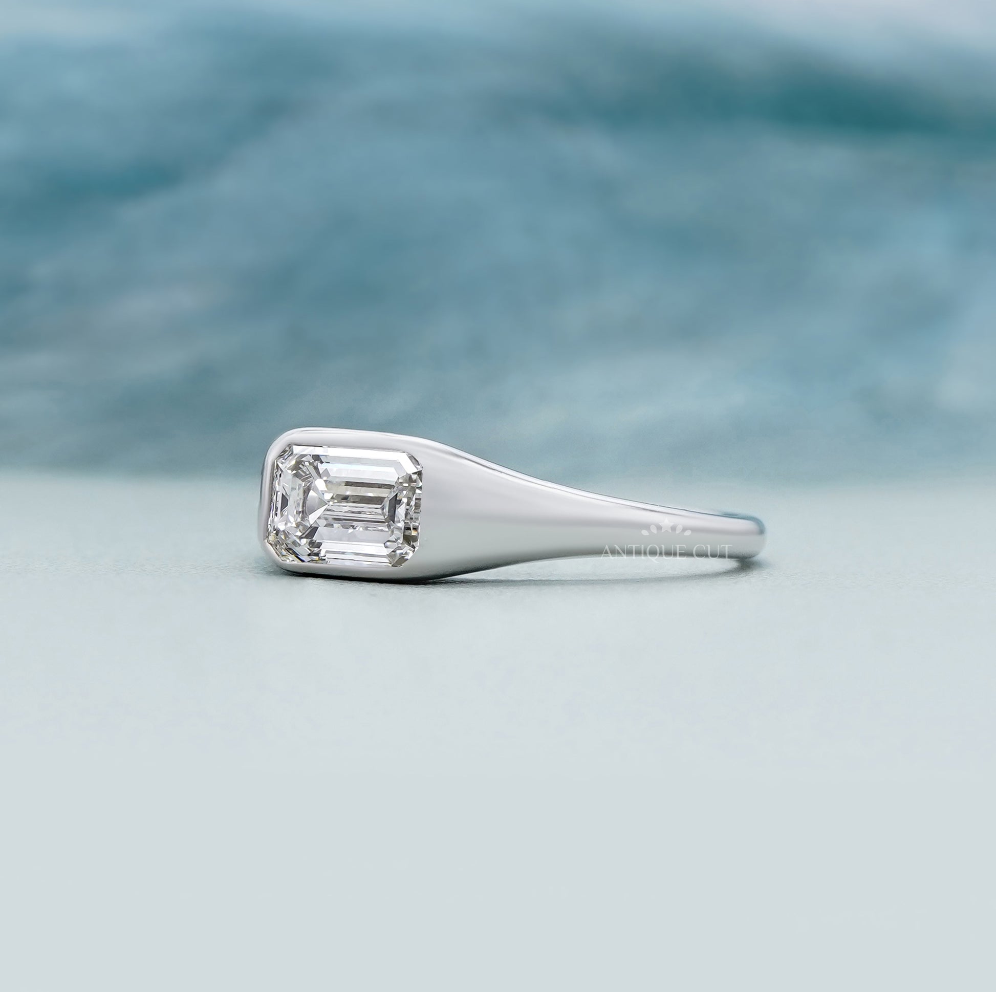 1.00ct Emerald Cut Lab-Grown Diamond Bezel Set Solitaire Ring | Minimalist Engagement Ring