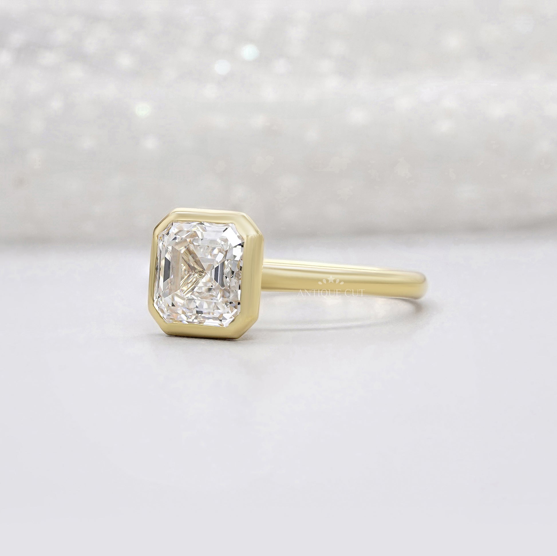 4.00ct Asscher Lab-Grown Diamond Bezel Engagement Ring | Yellow Gold Solitaire | IGI Certified Ethical Step-Cut Diamond Ring