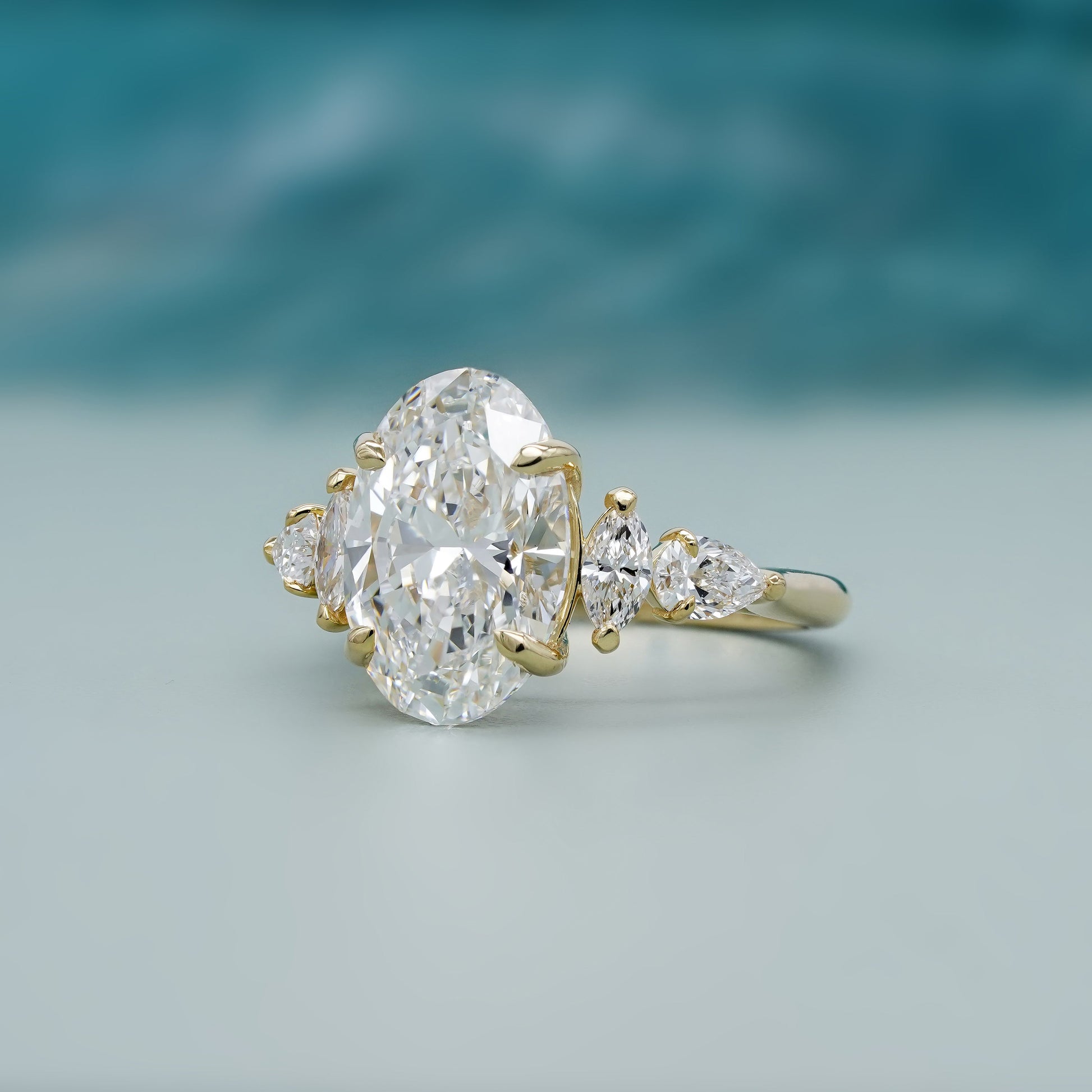 4.20tcw Oval Lab Grown Diamond Ring | Cathedral Side Stone Engagement Ring | IGI Certified | D-E-F Color | VVS-VS