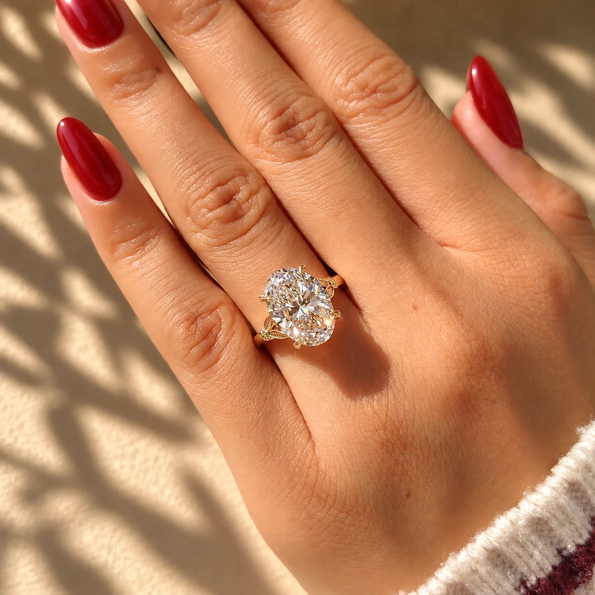 Common :: 5ct Oval lab grown diamond engagement ring with botanical gold detailing