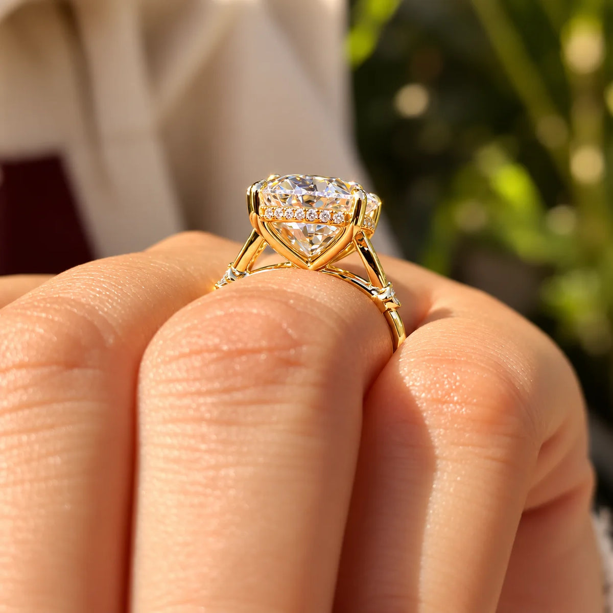 Common :: 5.10TCW Oval Hidden Halo diamond ring with nature inspired shoulders