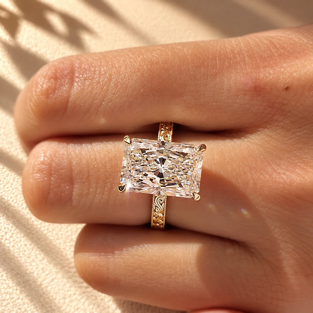 Common :: Geometric Radiant Cut lab diamond Hidden Halo engagement ring