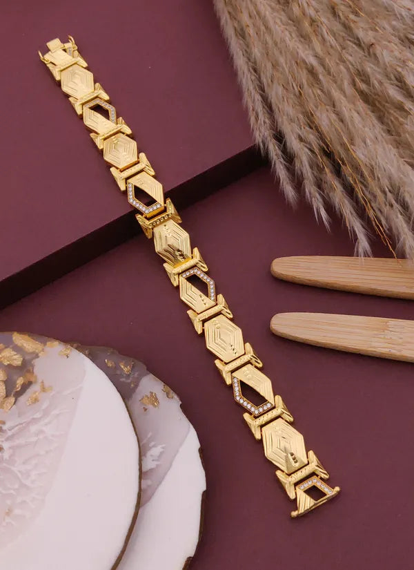 Mens 1 Gram Hexa Gold Bracelet Modern Geometric Design