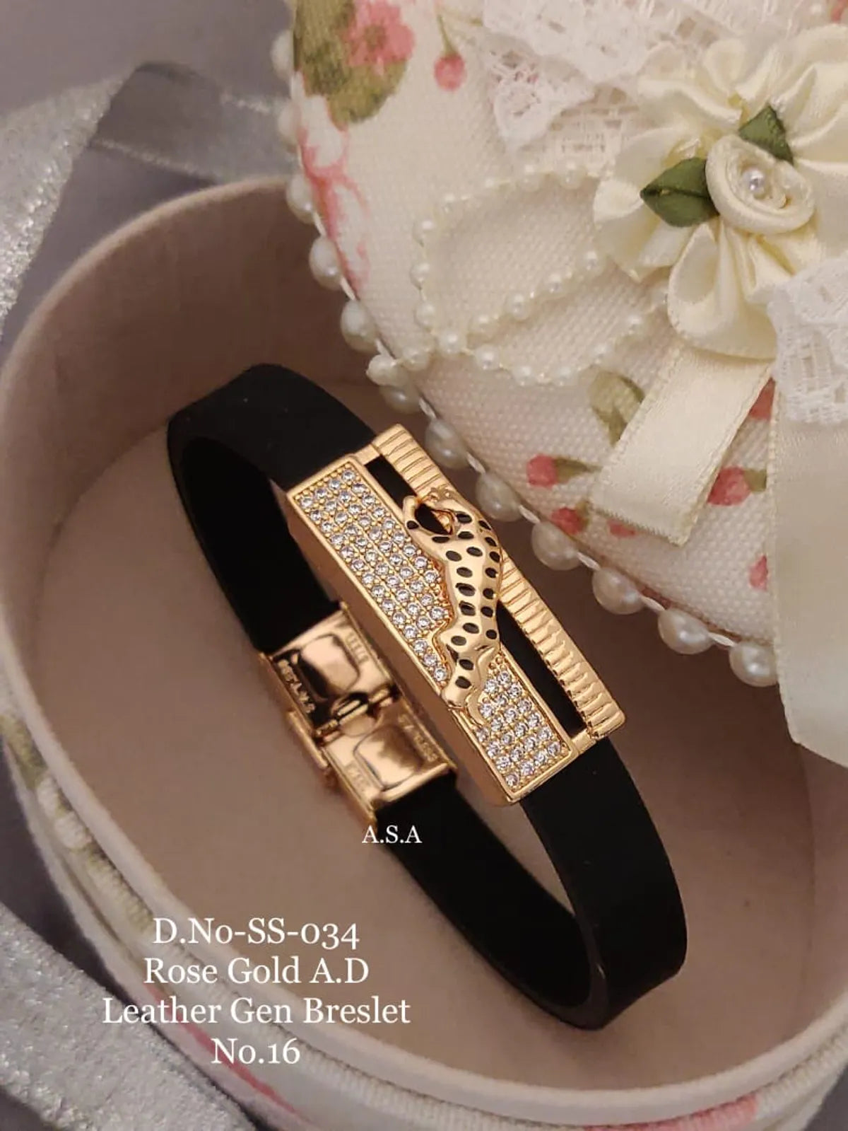 Rose Gold A.D. Leather Bracelet