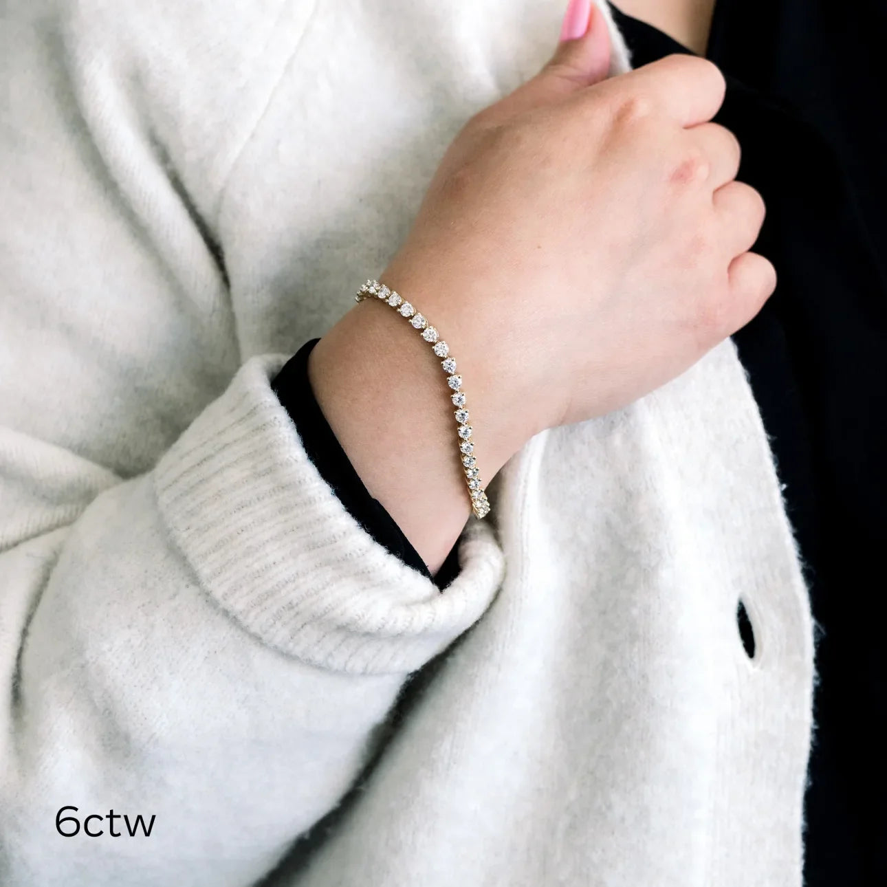 Round Lab Grown Diamond Three Prong Tennis Bracelet, EF Color, VS Clarity, IGI Certificate