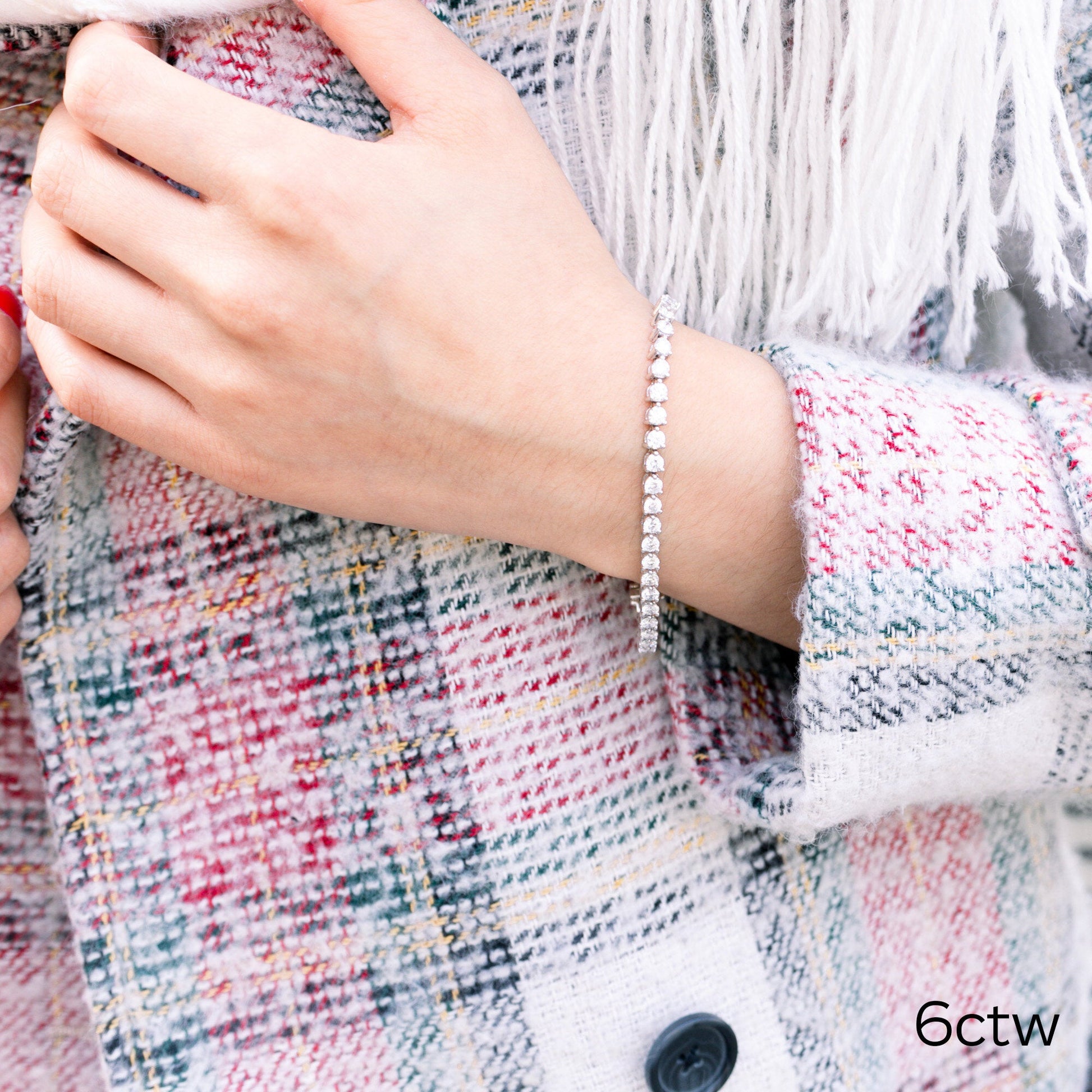 Round Lab Grown Diamond Three Prong Tennis Bracelet, EF Color, VS Clarity, IGI Certificate