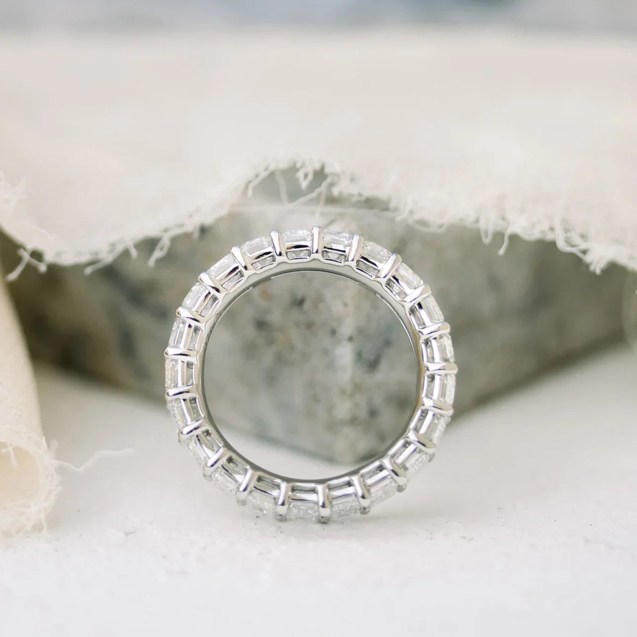 Emerald Lab Grown Diamond Emerald Eternity Band , EF Color , VS Clarity , IGI Certificate