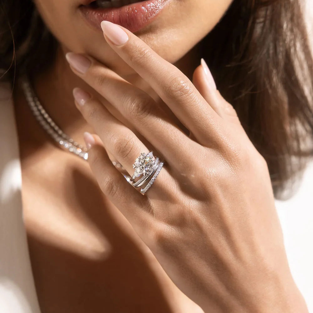 Common :: Round three stone lab grown diamond engagement ring with 3.29 carat center stone by Unii Jewels