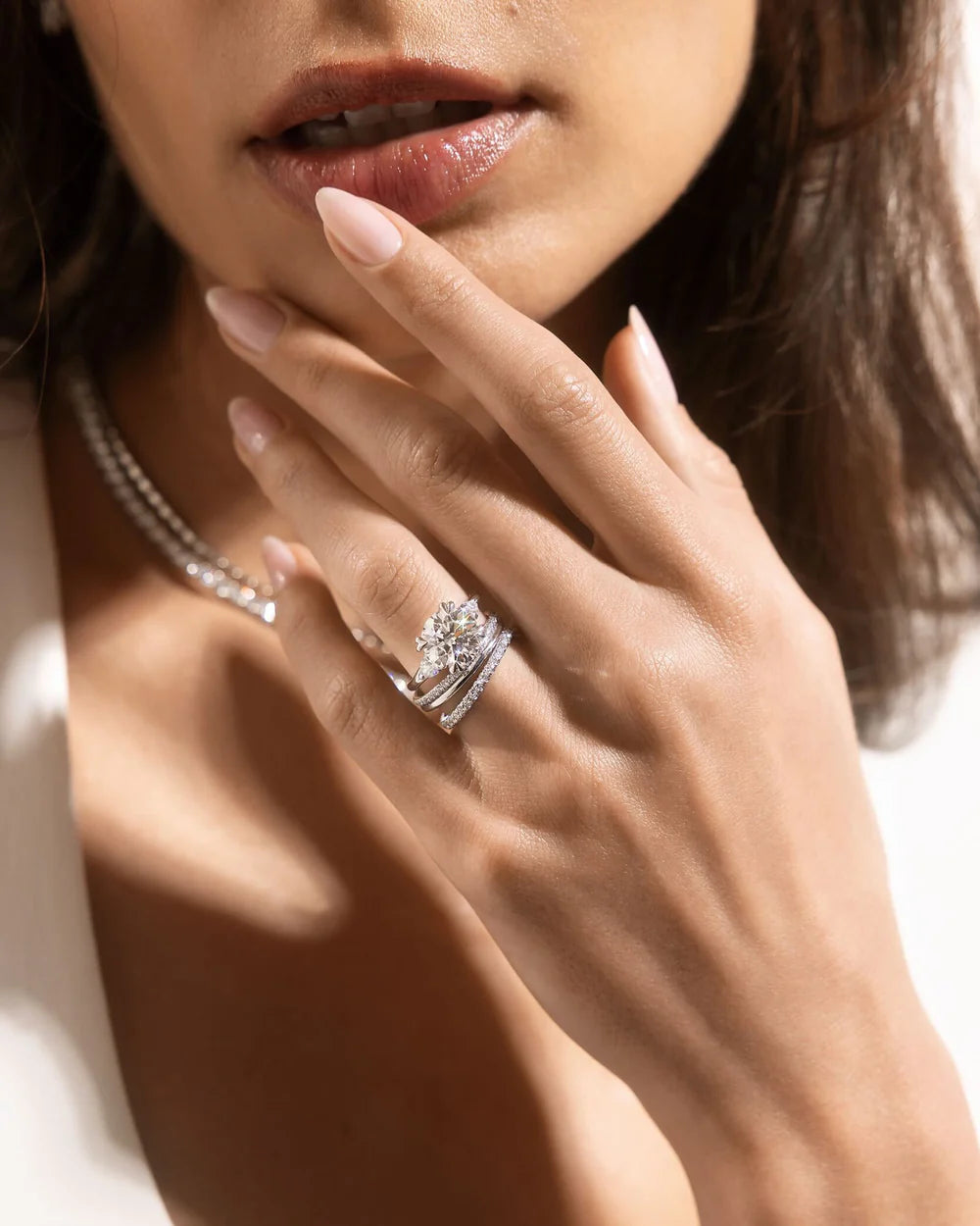 Common :: Round three stone lab grown diamond engagement ring with 3.29 carat center stone by Unii Jewels