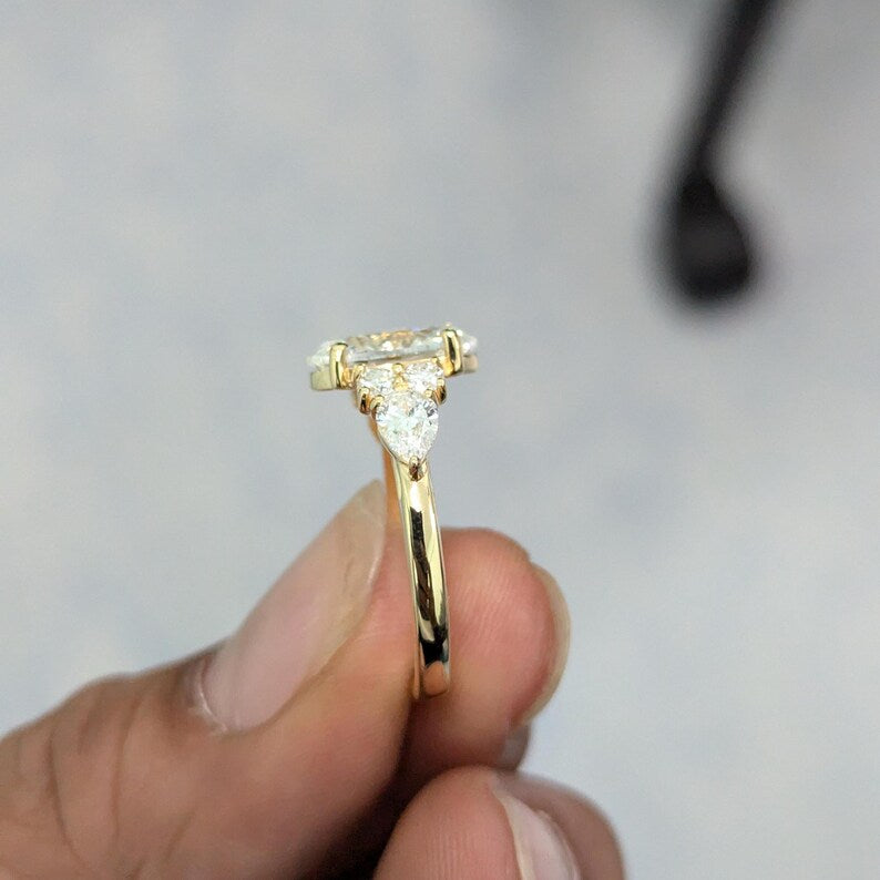 Oval 3.80tcw Lab Grown Diamond Pear Side Stone Engagement Ring, D-E-F Color, VVS-VS Clarity, IGI Certificate