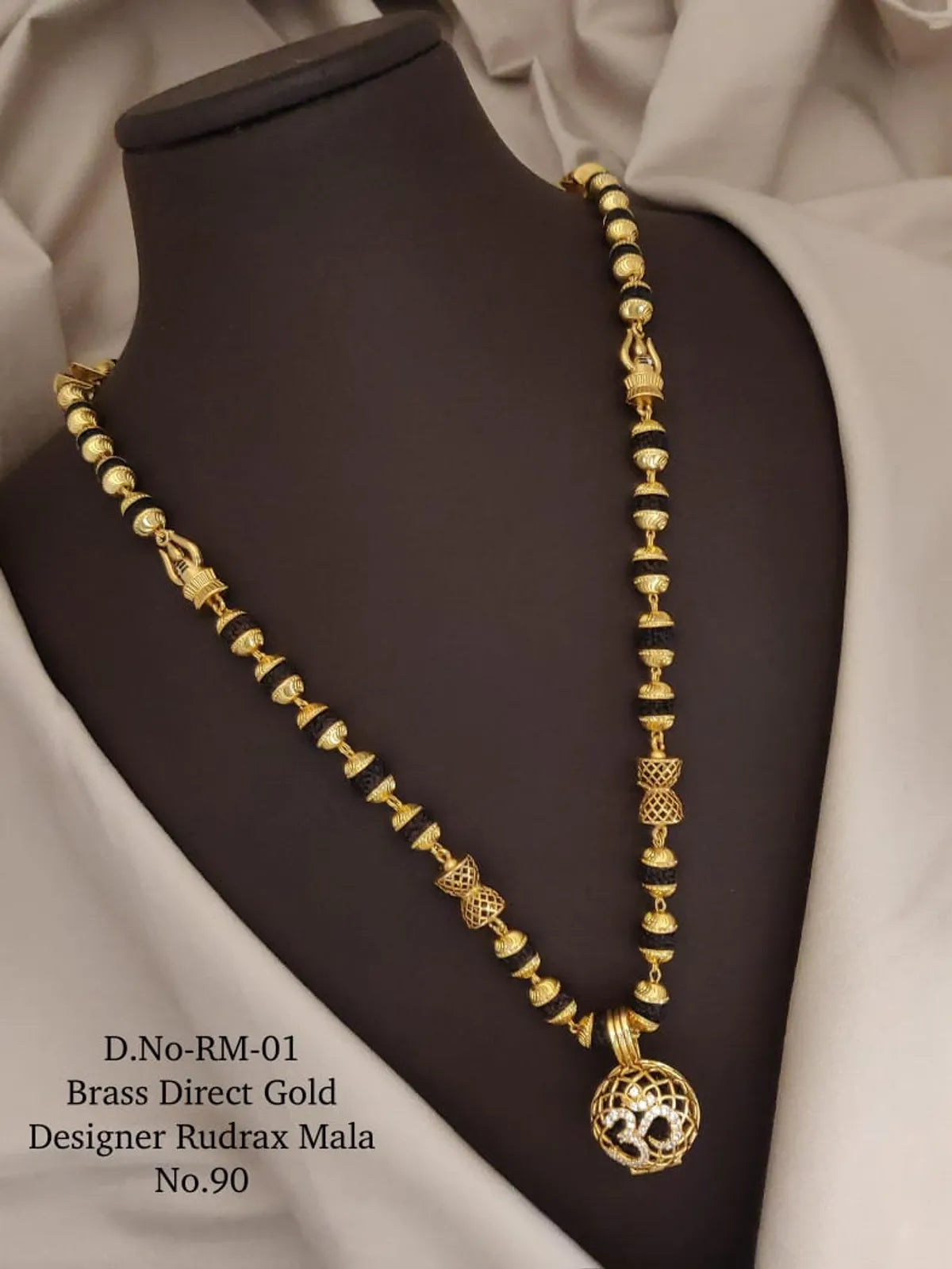 Brass Direct Gold Designer Rudraksh Mala & Om Pendant