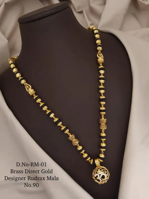 Brass Direct Gold Designer Rudraksh Mala & Om Pendant