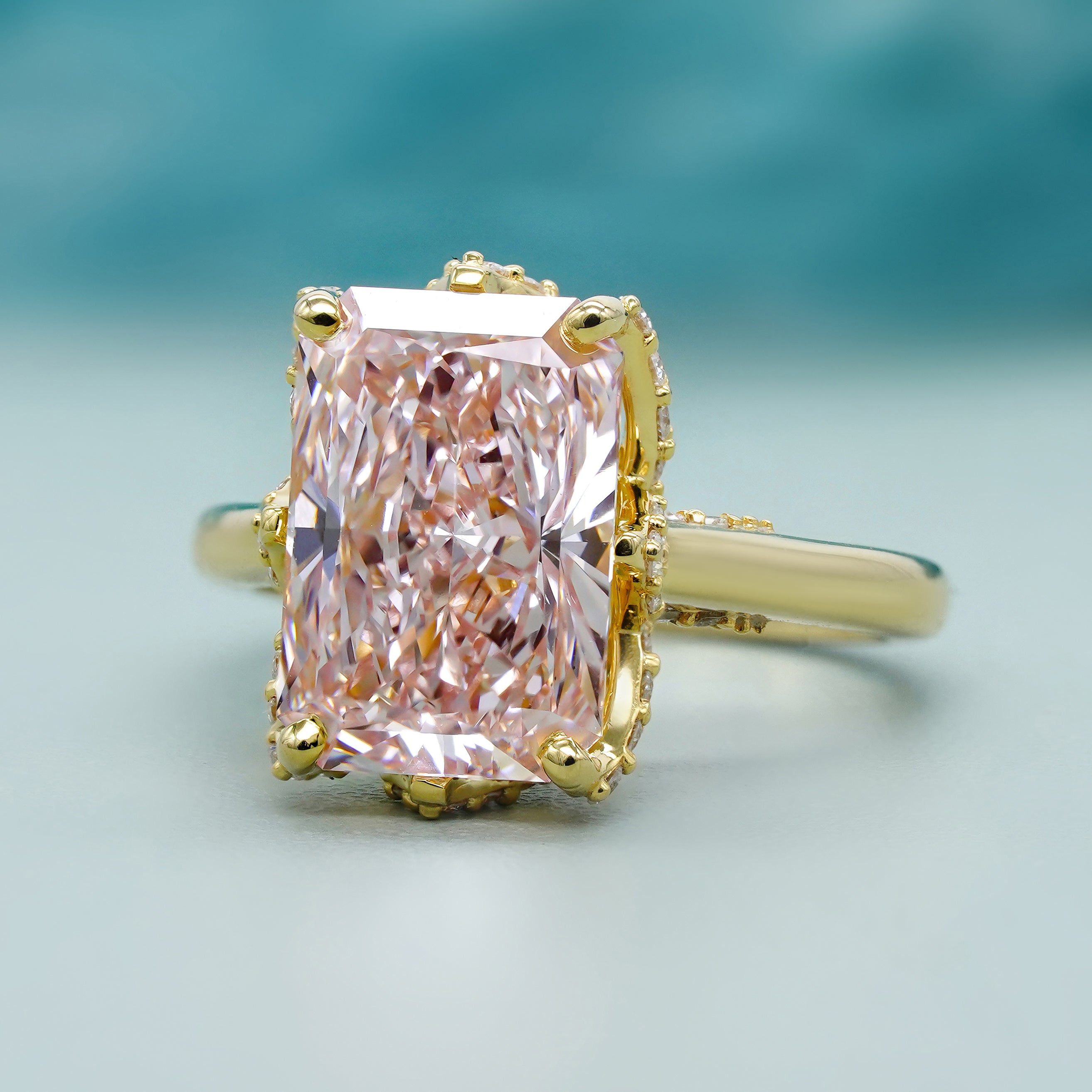 Radiant Fancy Pink 4.40tcw Lab Grown Diamond, Prong Side Stone Engagement Ring, D-E-F Color, VS-VVS Clarity, IGI Certificate