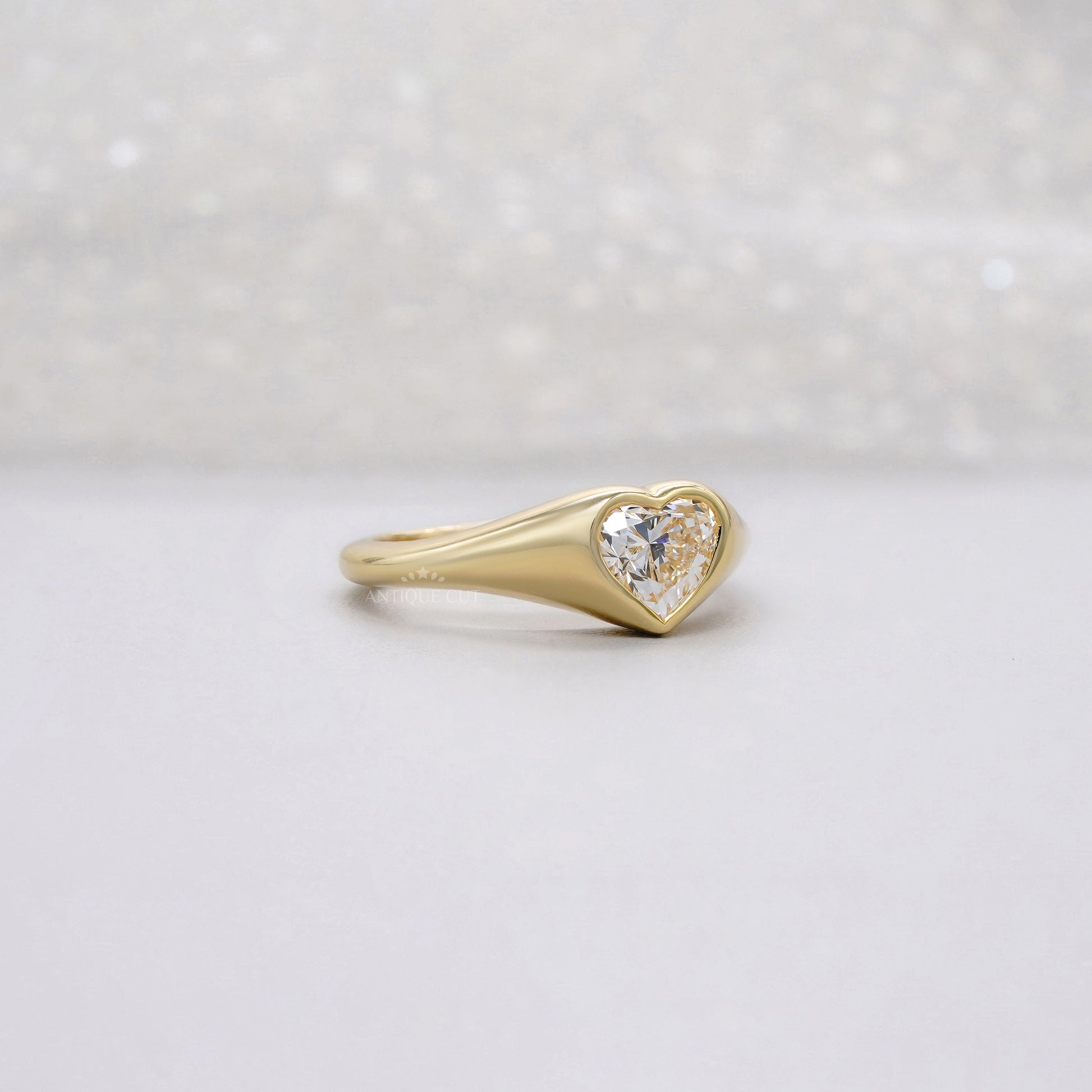 Heart 1.00ct Lab Diamond Bezel Ring | Solid Yellow Gold | Modern Love IGI Certified