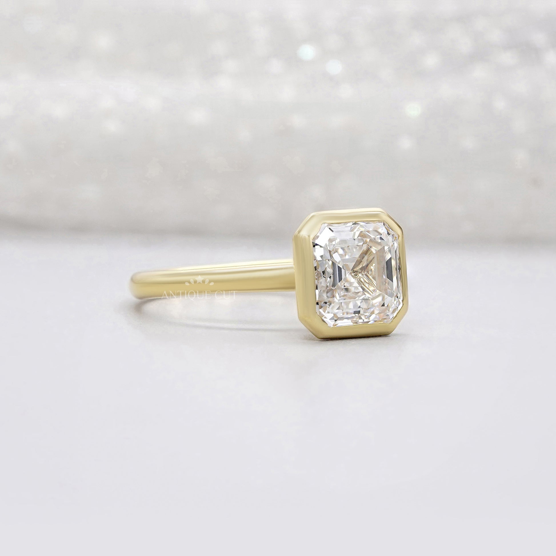 4.00ct Asscher Lab-Grown Diamond Bezel Engagement Ring | Yellow Gold Solitaire | IGI Certified Ethical Step-Cut Diamond Ring