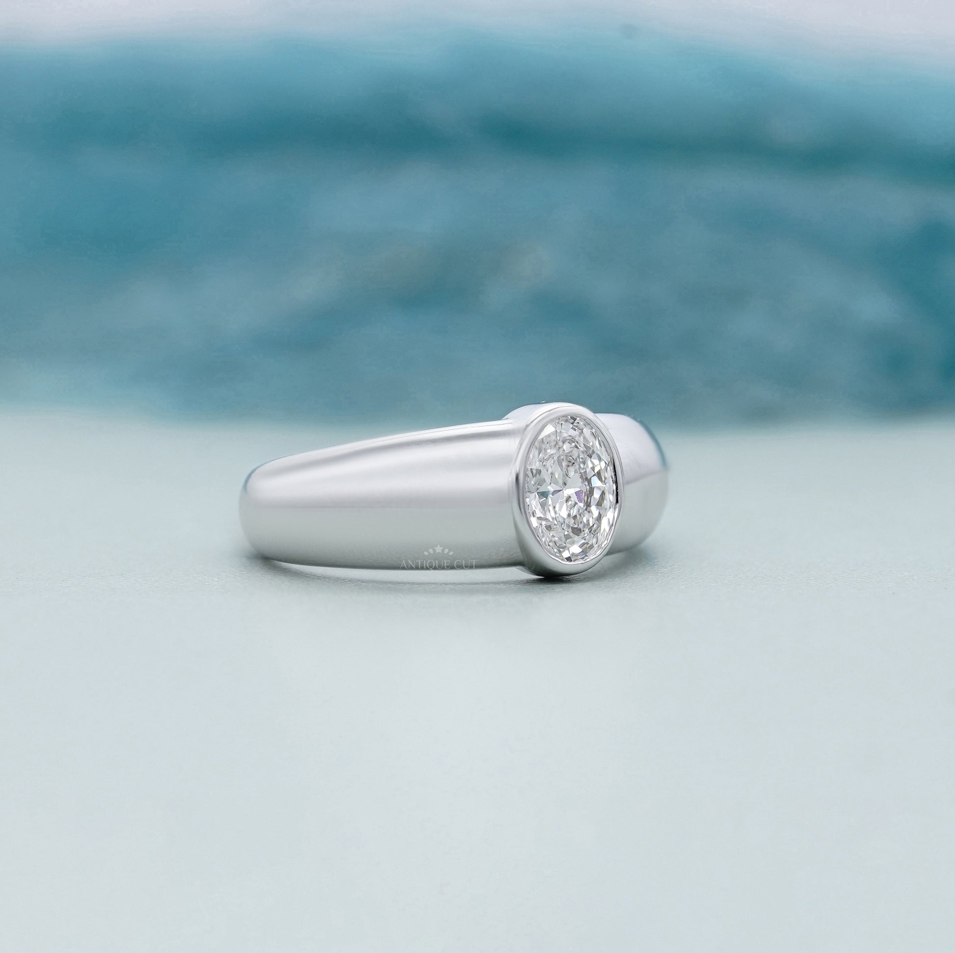 Oval 1.00ct Lab Grown Diamond Bezel Set Engagement Ring | White Gold | Modern Solitaire