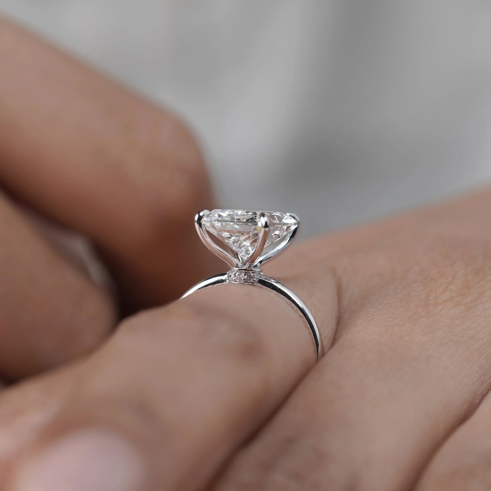 Radiant 5.10ct Lab Grown Diamond Solitaire Hidden Halo Solitaire Engagement Ring | IGI Certified