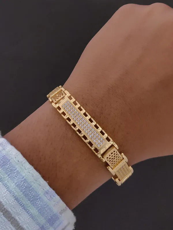 Mens 1 Gram Gold Long Bar Bracelet Designer Geometric Pattern