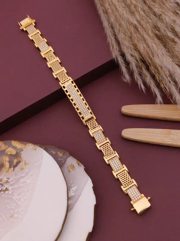 Mens 1 Gram Gold Long Bar Bracelet Designer Geometric Pattern
