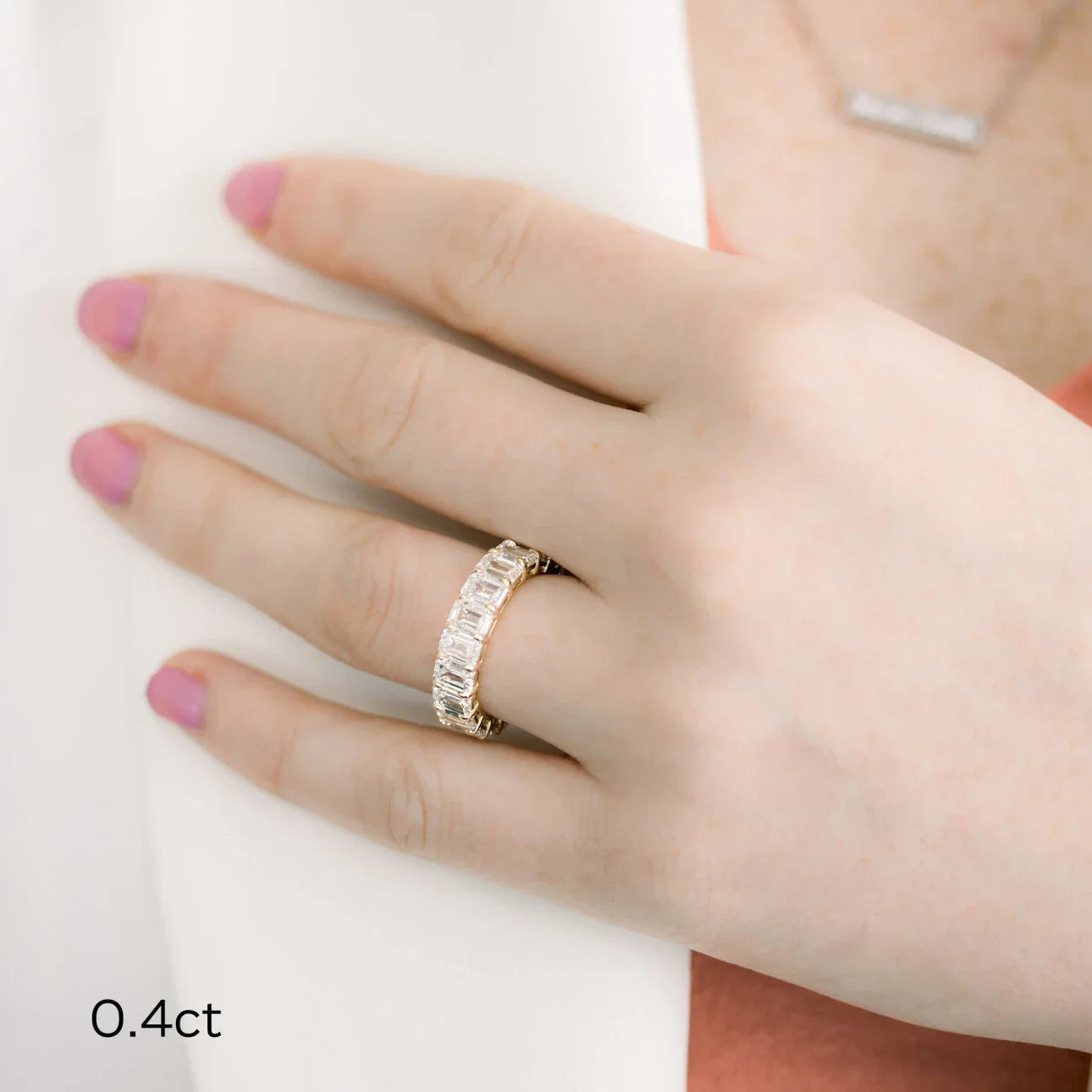 Emerald Lab Grown Diamond Emerald Eternity Band , EF Color , VS Clarity , IGI Certificate