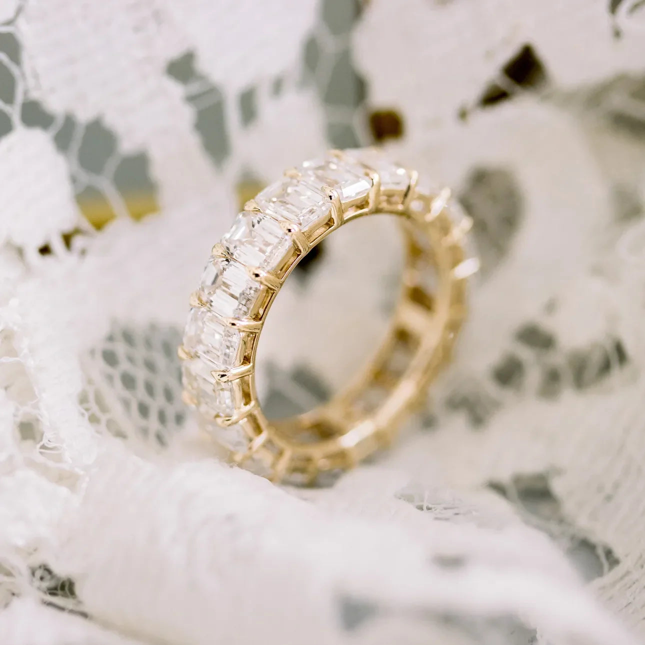 Emerald Lab Grown Diamond Emerald Eternity Band , EF Color , VS Clarity , IGI Certificate