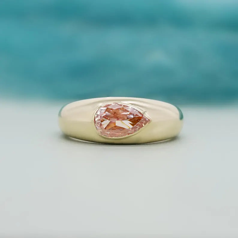 Pear Fancy Pink 0.87ct Lab Grown Diamond Bezel Set Engagement Ring, VVS-VS Clarity - IGI Certified