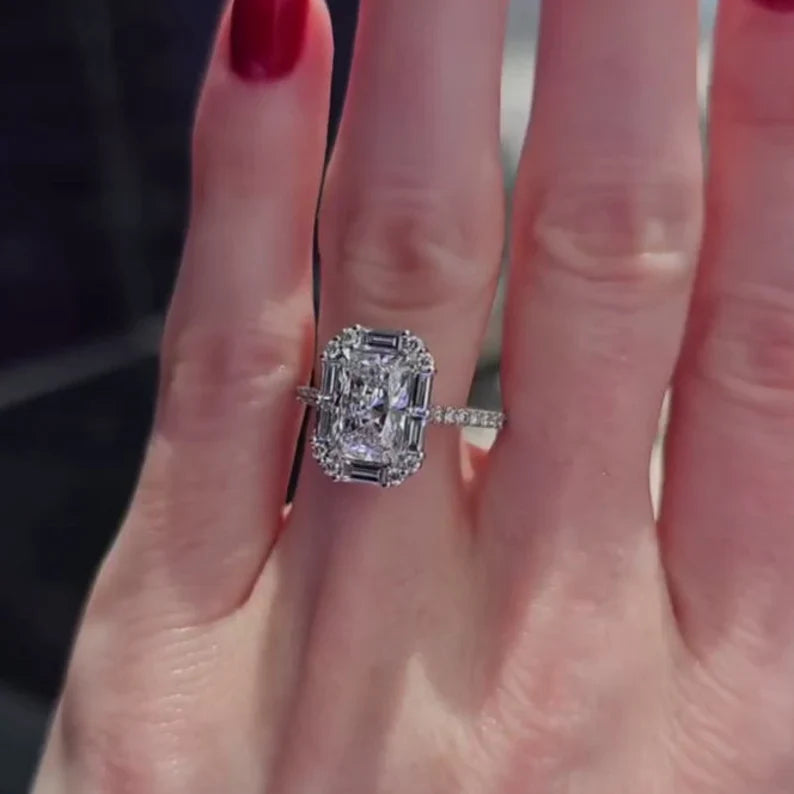 Radiant 3.00tcw Lab Diamond Halo Cathedral Ring | IGI D-E-F VVS–VS | Rose Gold