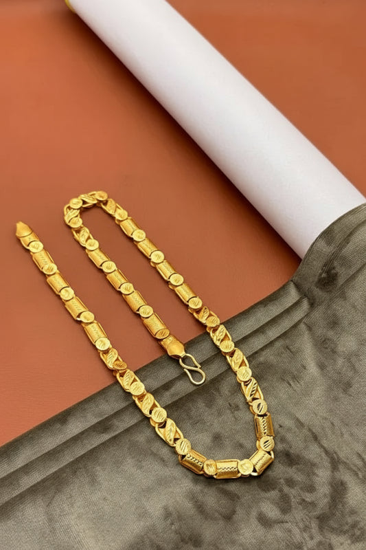 The Alpha Modern Designed Koyli Chain with Leaf Design in Brass Material Gold plated chain for Men