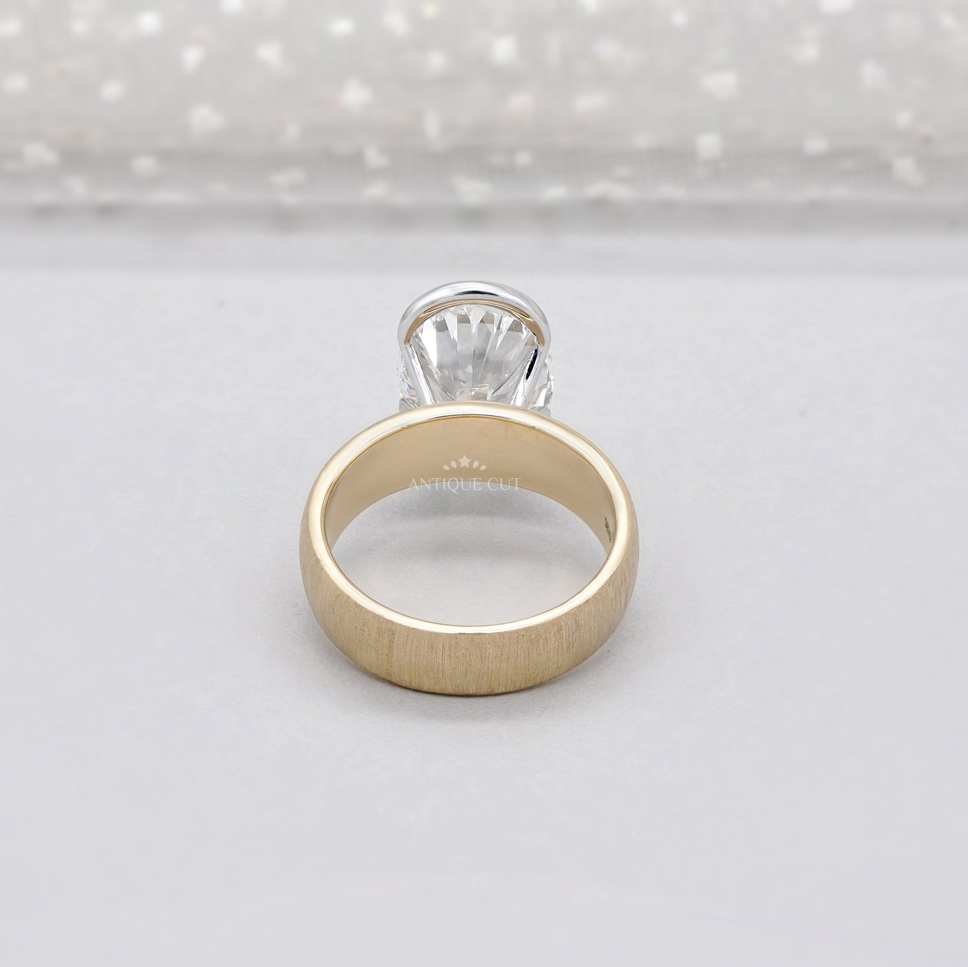 4ct Oval Lab Grown Diamond Bezel Engagement Ring | Paper Matte Finish | Two-Tone Gold | IGI Certified