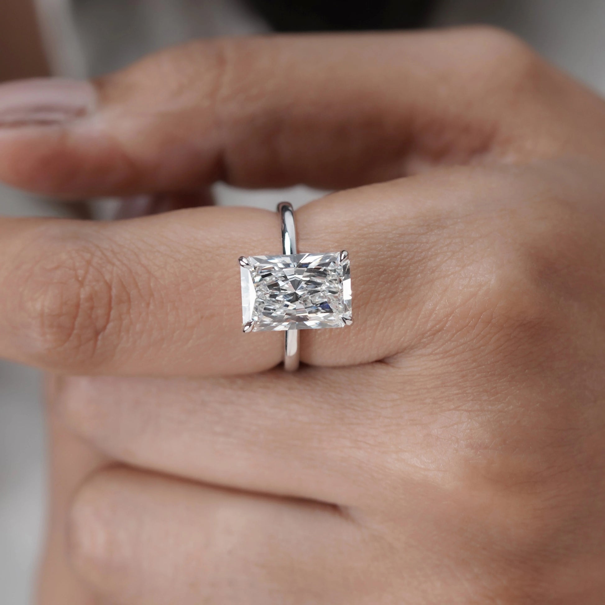 Radiant 5.10ct Lab Grown Diamond Solitaire Hidden Halo Solitaire Engagement Ring | IGI Certified