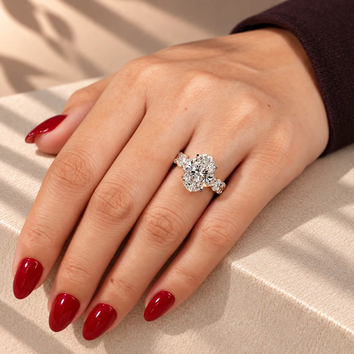 Common :: 8 carat total weight Oval lab grown diamond engagement ring