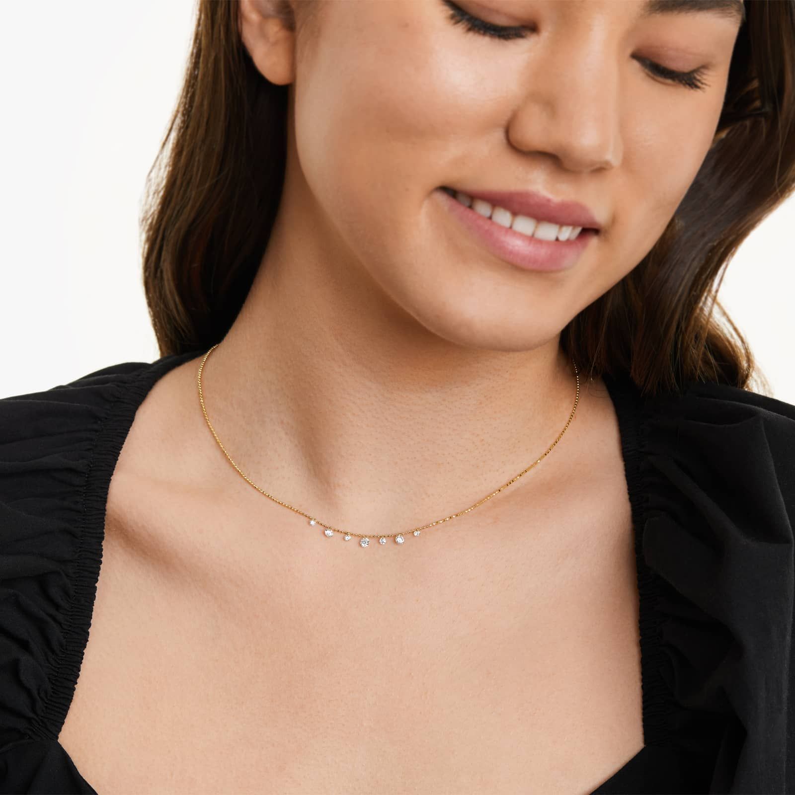 Round Lab Grown Diamond Bead Chain Necklace, EF Color, VS Clarity - IGI Certificate