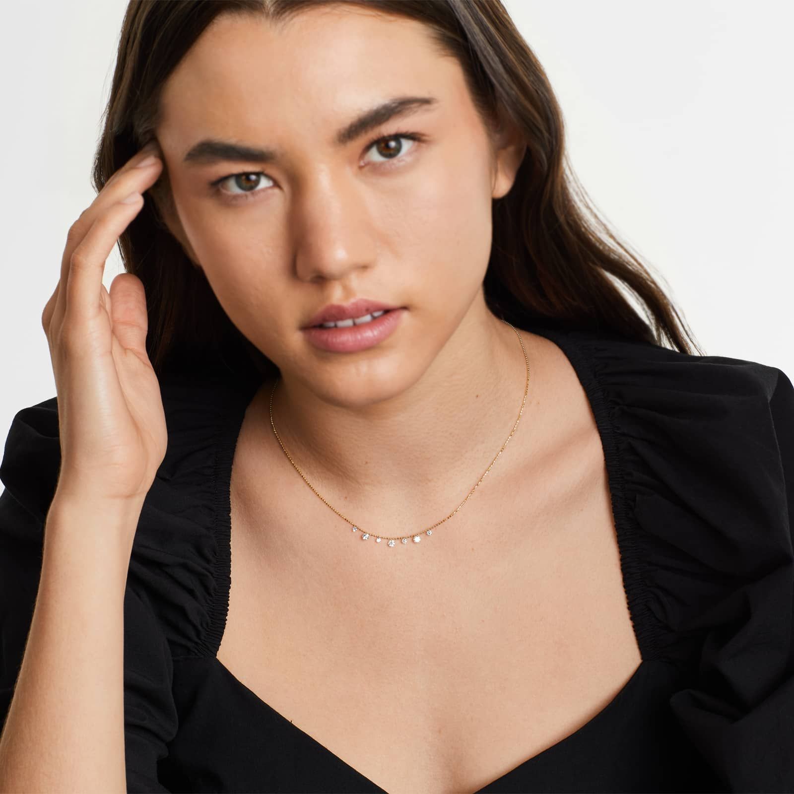 Round Lab Grown Diamond Bead Chain Necklace, EF Color, VS Clarity - IGI Certificate