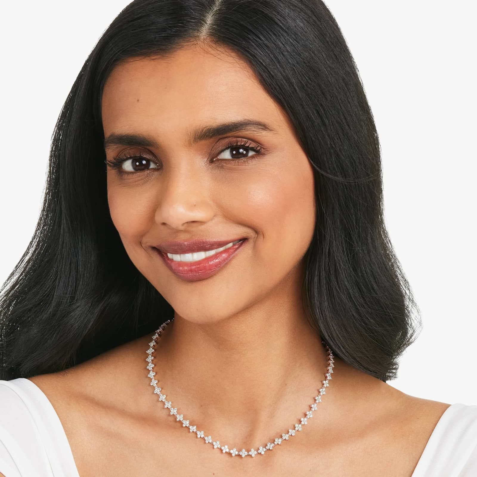 Round Lab Grown Diamond Tennis Necklace, EF Color, VS Clarity, IGI Certificate