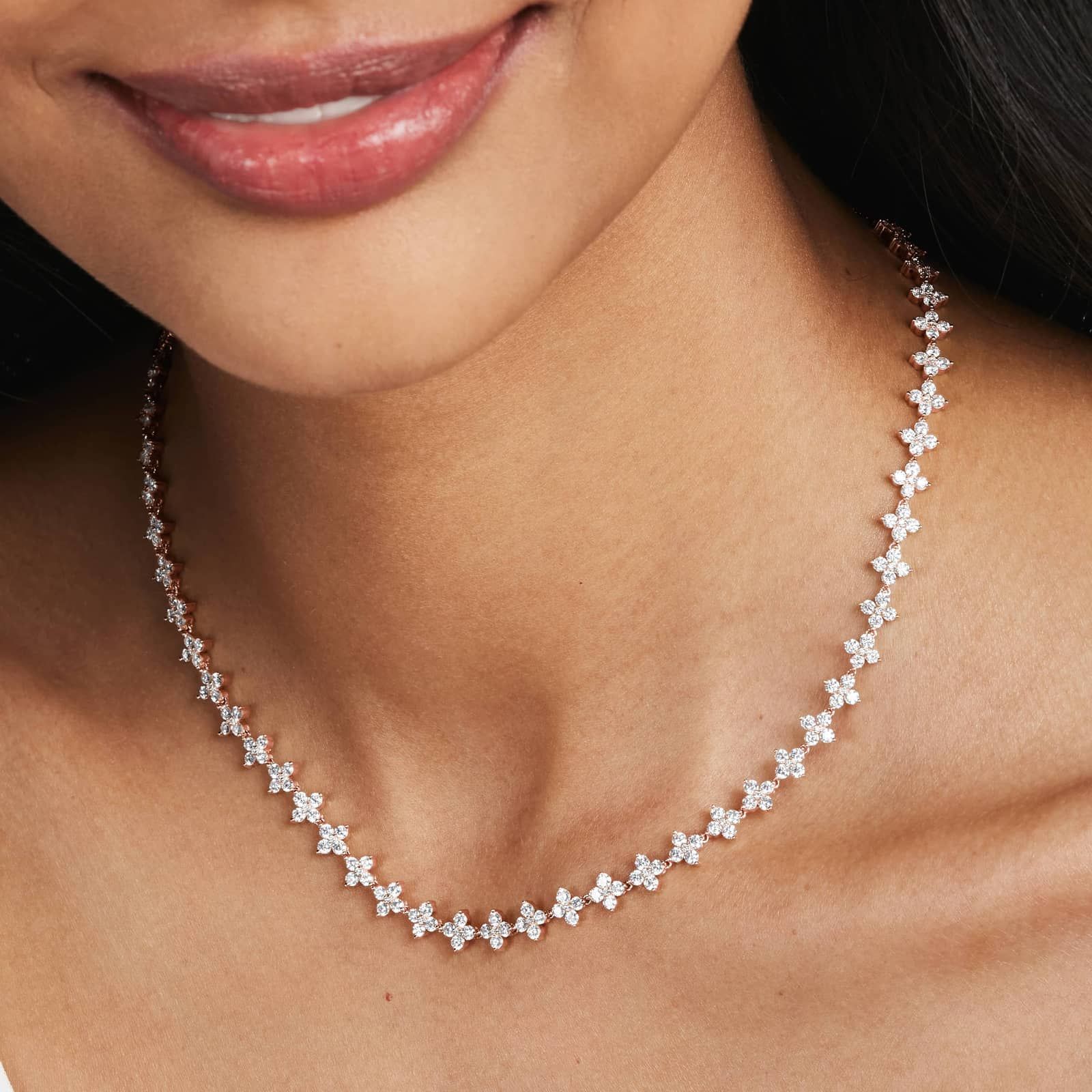 Round Lab Grown Diamond Tennis Necklace, EF Color, VS Clarity, IGI Certificate