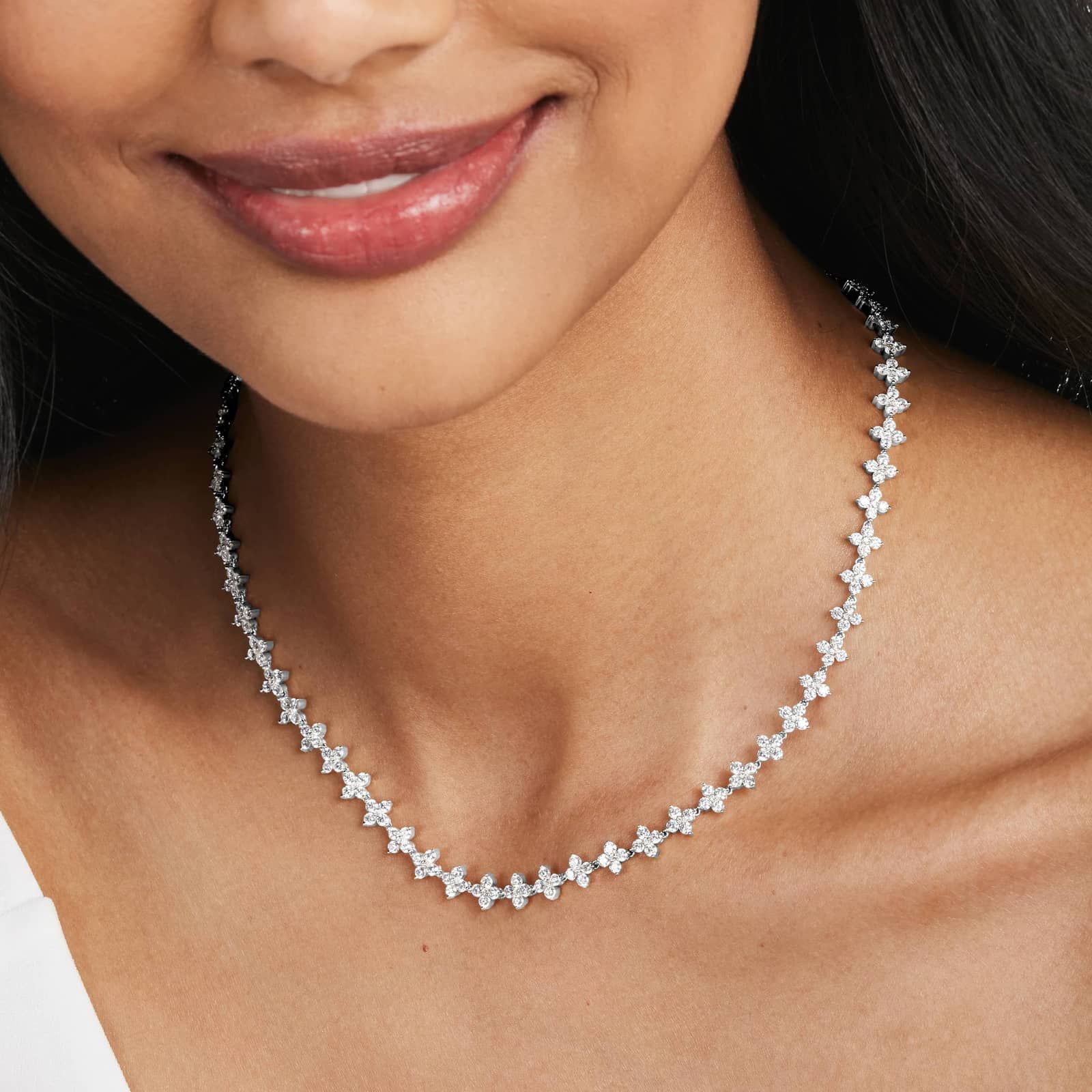 Round Lab Grown Diamond Tennis Necklace, EF Color, VS Clarity, IGI Certificate