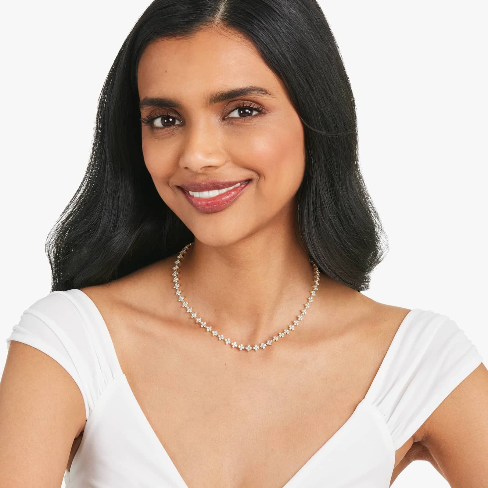 Round Lab Grown Diamond Tennis Necklace, EF Color, VS Clarity, IGI Certificate