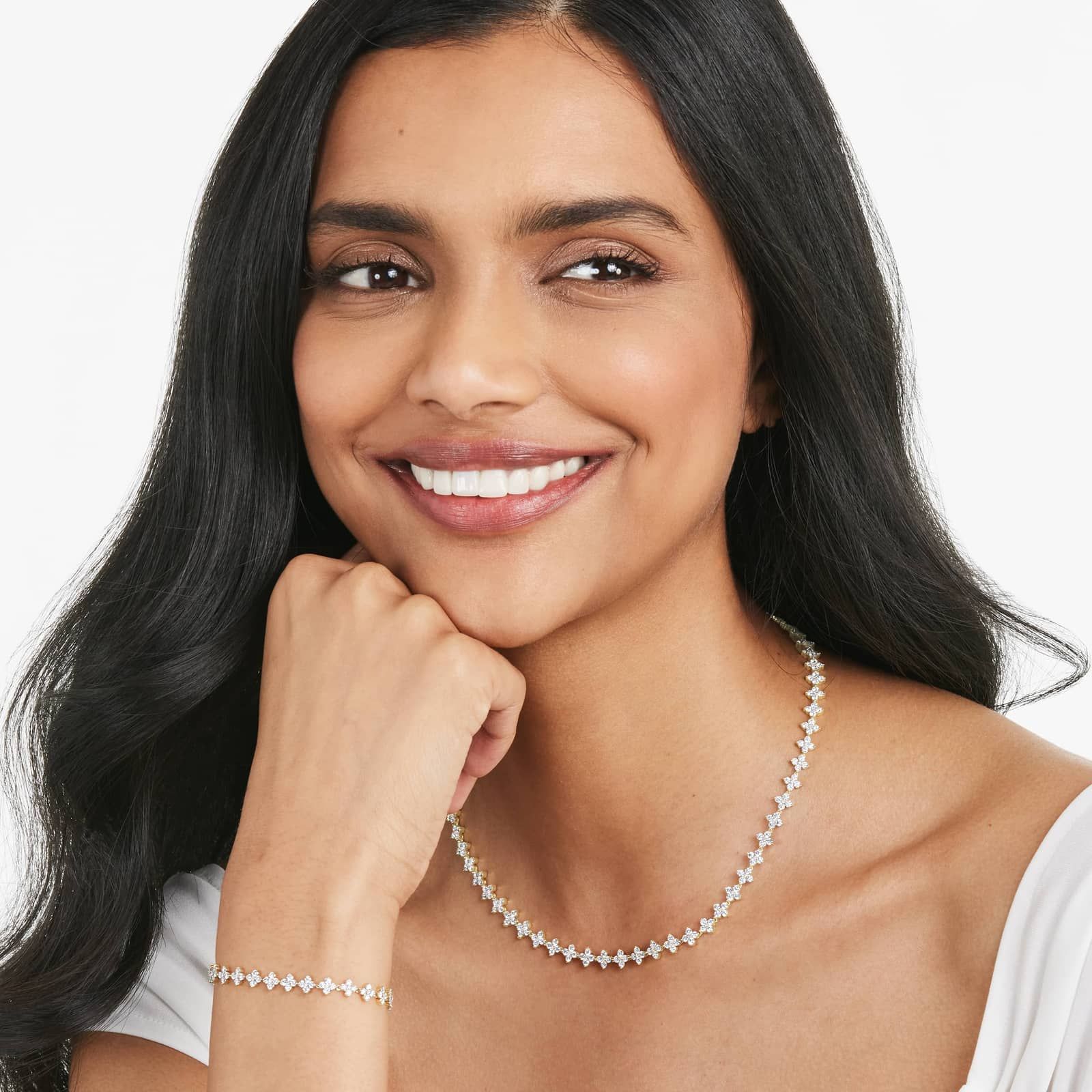 14K Yellow Gold Blossom Lab Created Diamond Tennis Necklace