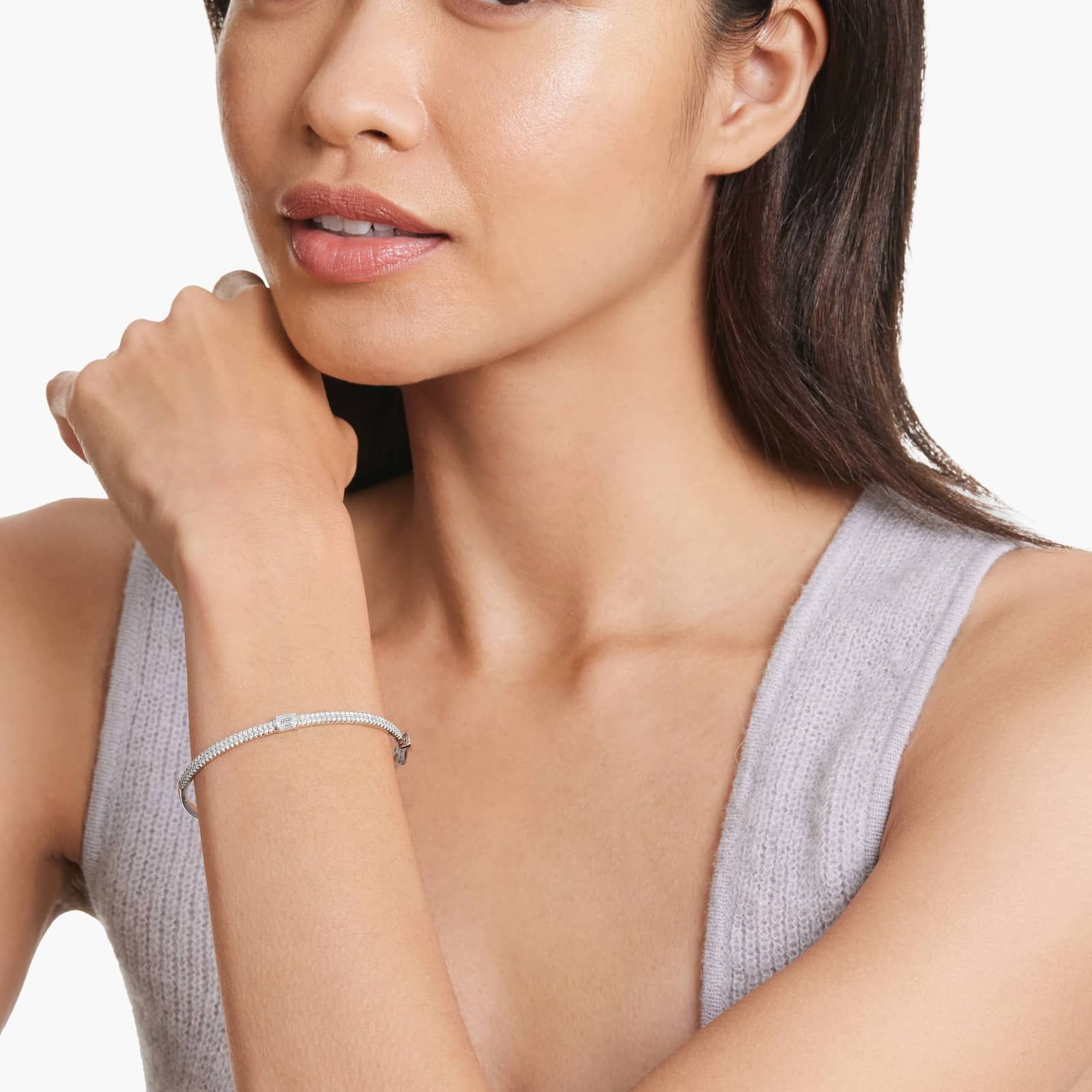 Emerald Lab Grown Diamond Double Row Bangle, EF Color, VS Clarity, IGI Certificate