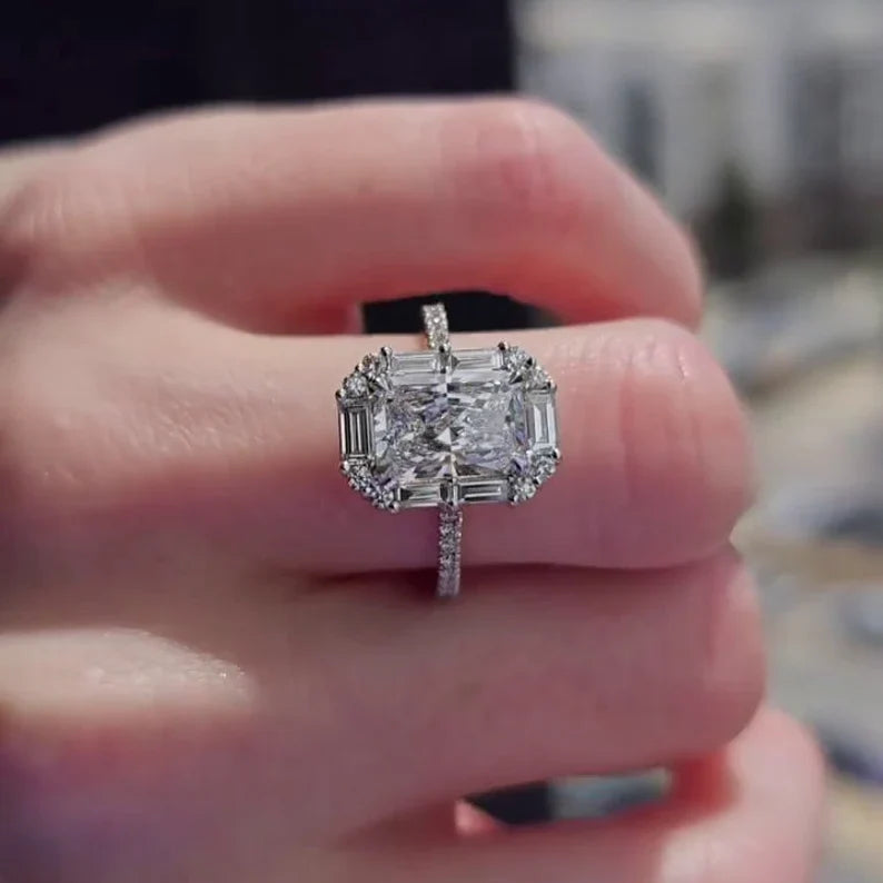 Radiant 3.00tcw Lab Diamond Halo Cathedral Ring | IGI D-E-F VVS–VS | Rose Gold