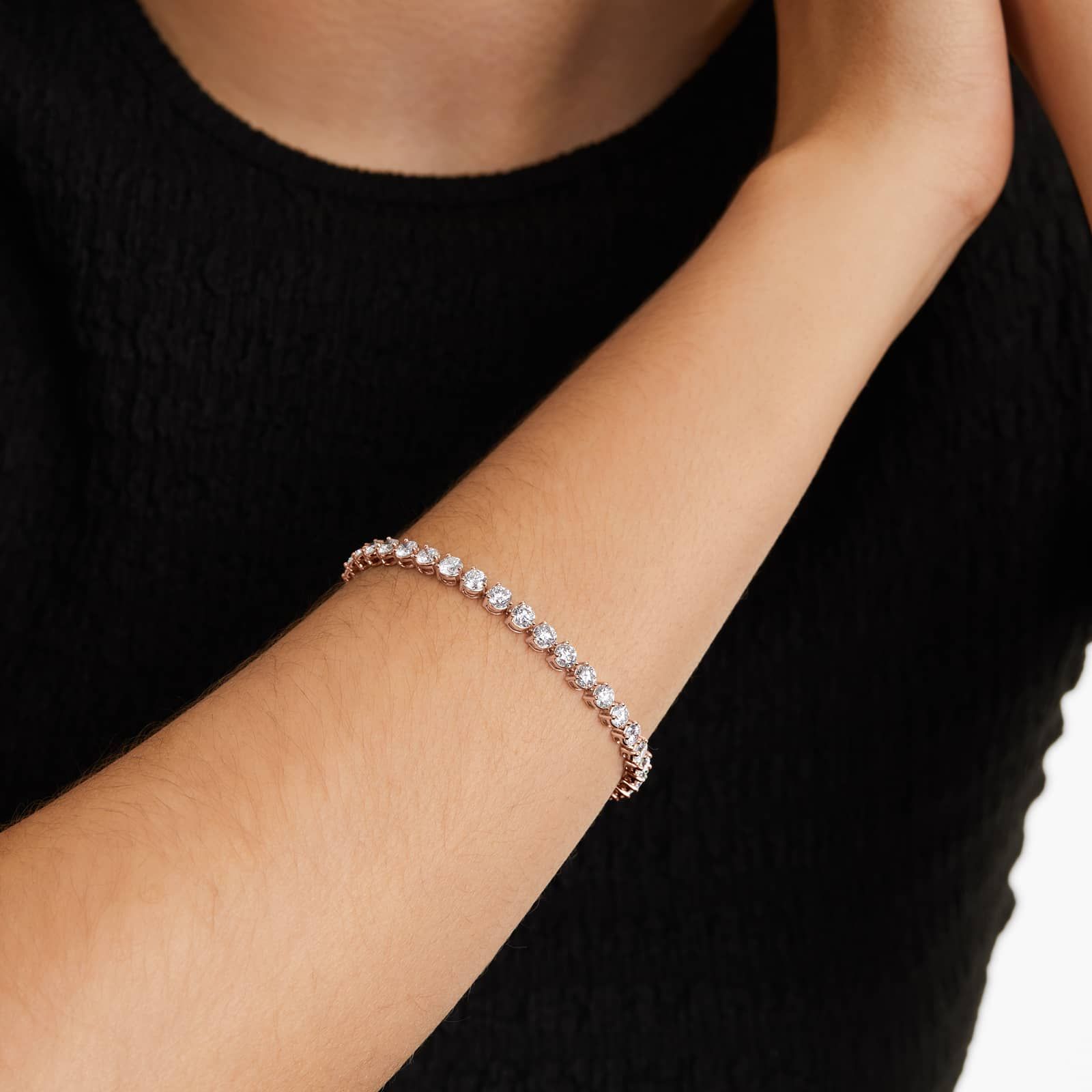 Round Lab grown Diamond Three Prong Tennis Bracelet, EF Color, VS Clarity, IGI Certified