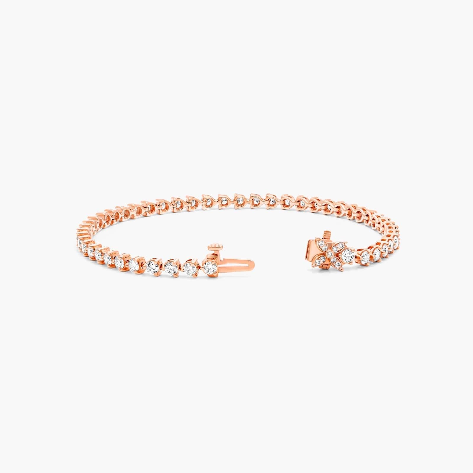 Round Lab Grown Diamond Three Prong Flower Clasp Tennis Bracelet,EF Color, VS Clarity, IGI Certificate